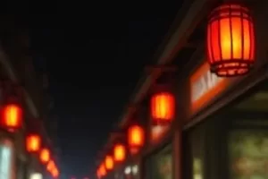 激光影厅正视图，蓝白色光束打在弧形银幕上
