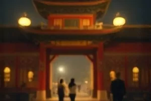 午夜场散场后的影厅，顶灯半开观众仍坐在原位交谈